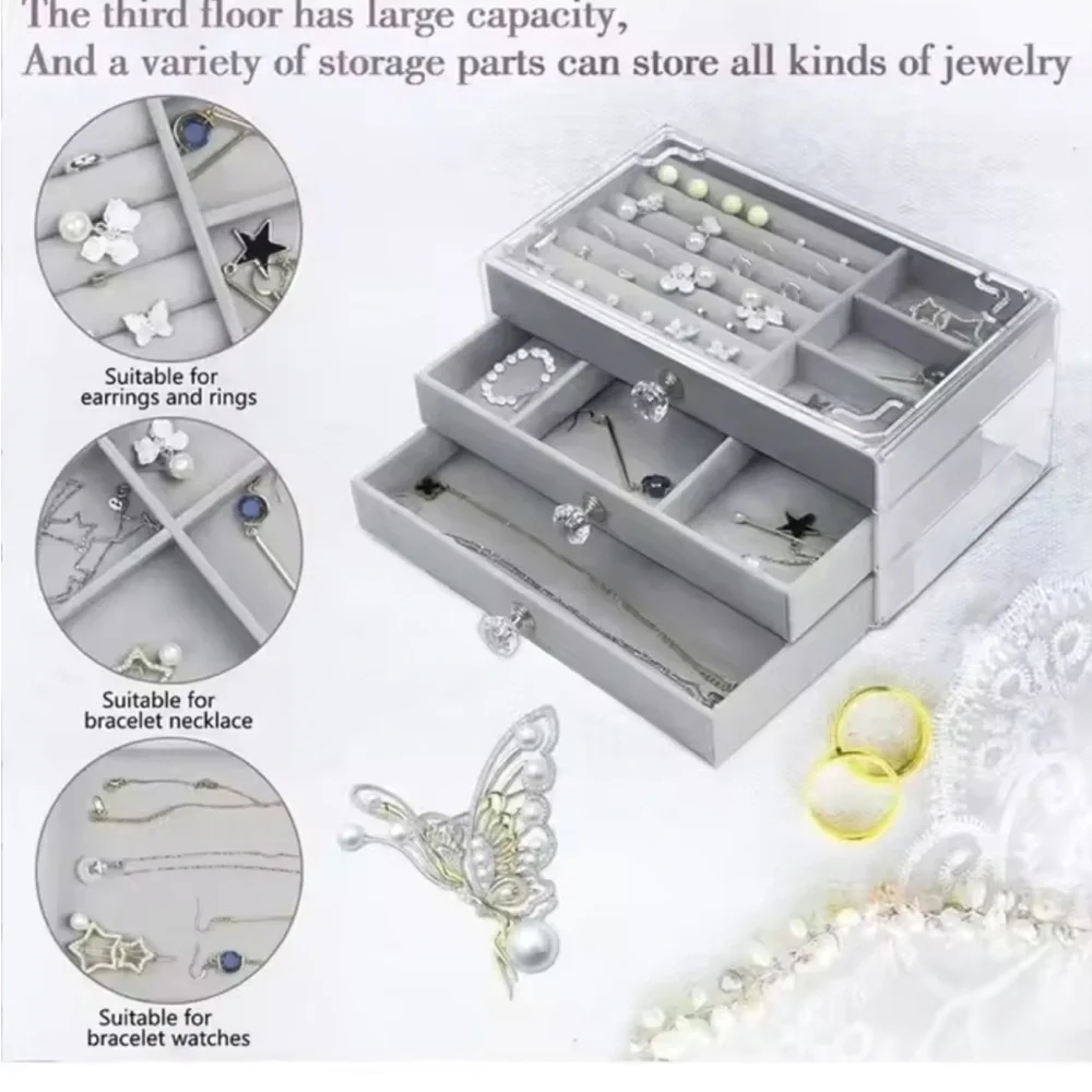 Chic White Jewelry Organizer with Clear Lid and Multiple Compartments 0227